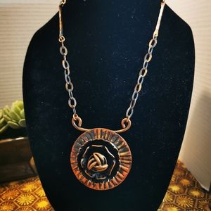 Vintage Chunky Statement Copper Necklace Floral Artisan Made and Signed